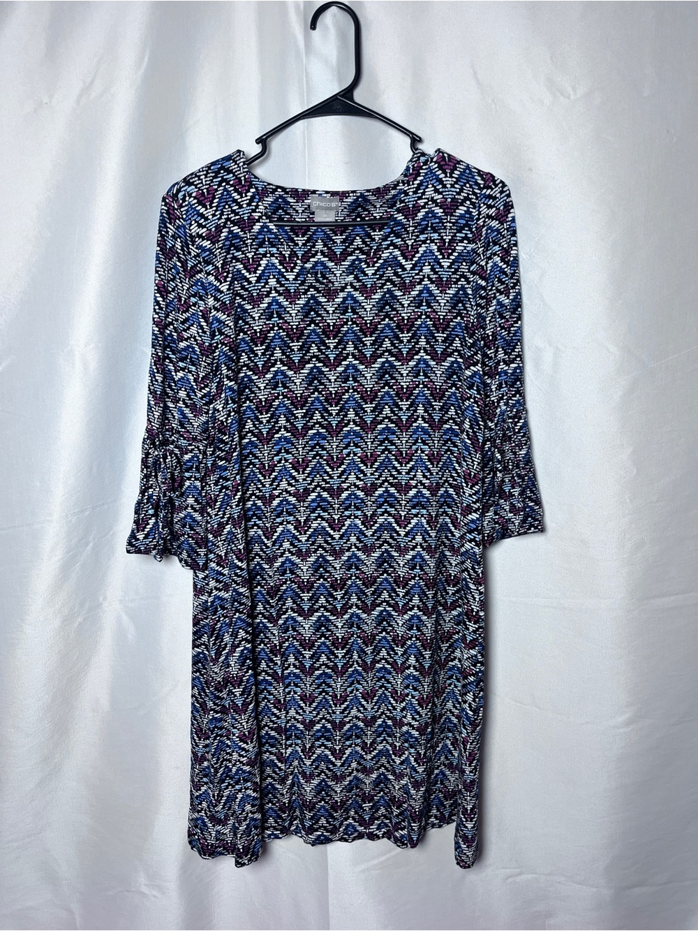 Chico's Black Shift Dress with Blue and Pink Abstract Print